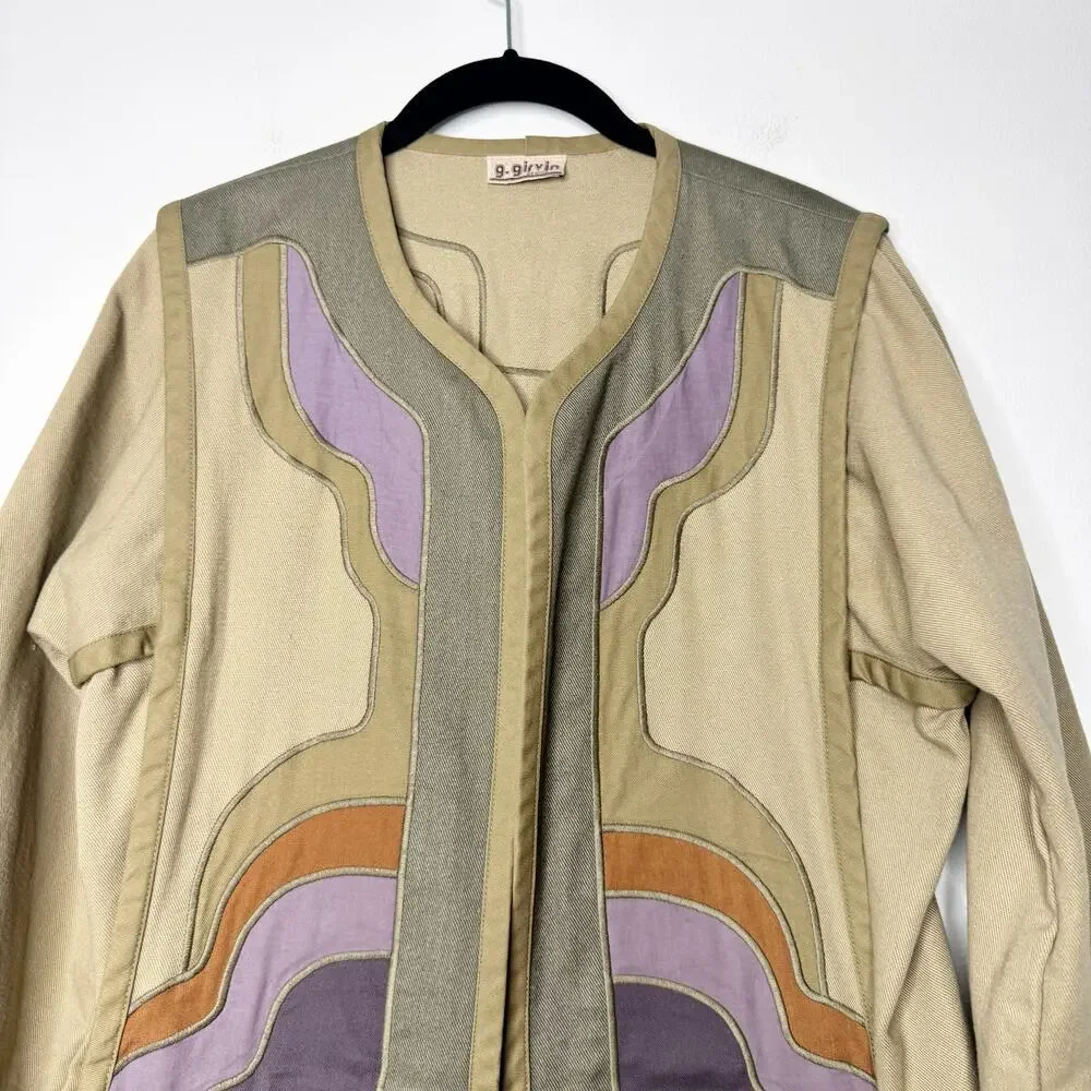 Vintage G Girvin Jacket Wearable Art Reversible Applique Boho Cotton Large
